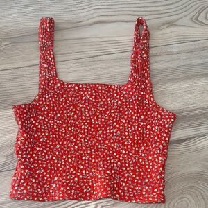 American Eagle Outfitters Red Floral Crop Top